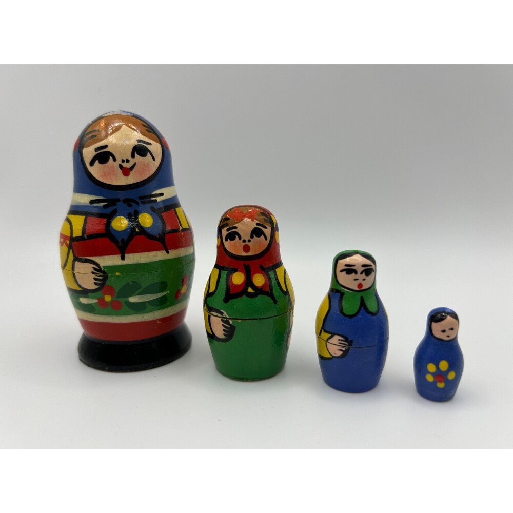 Wooden Nesting Dolls Set of 4 Hand Painted Wood